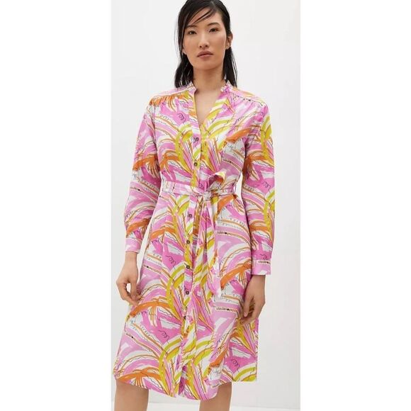 NWT Vera For Anthropologie Confetti Midi Shirt Dress in Pink/Yellow/Orange, Med - Picture 1 of 9